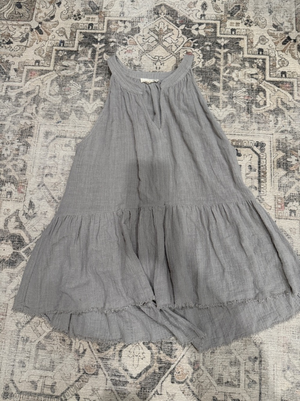 Mystree Soft Light Gray Gauze Tiered Blouse